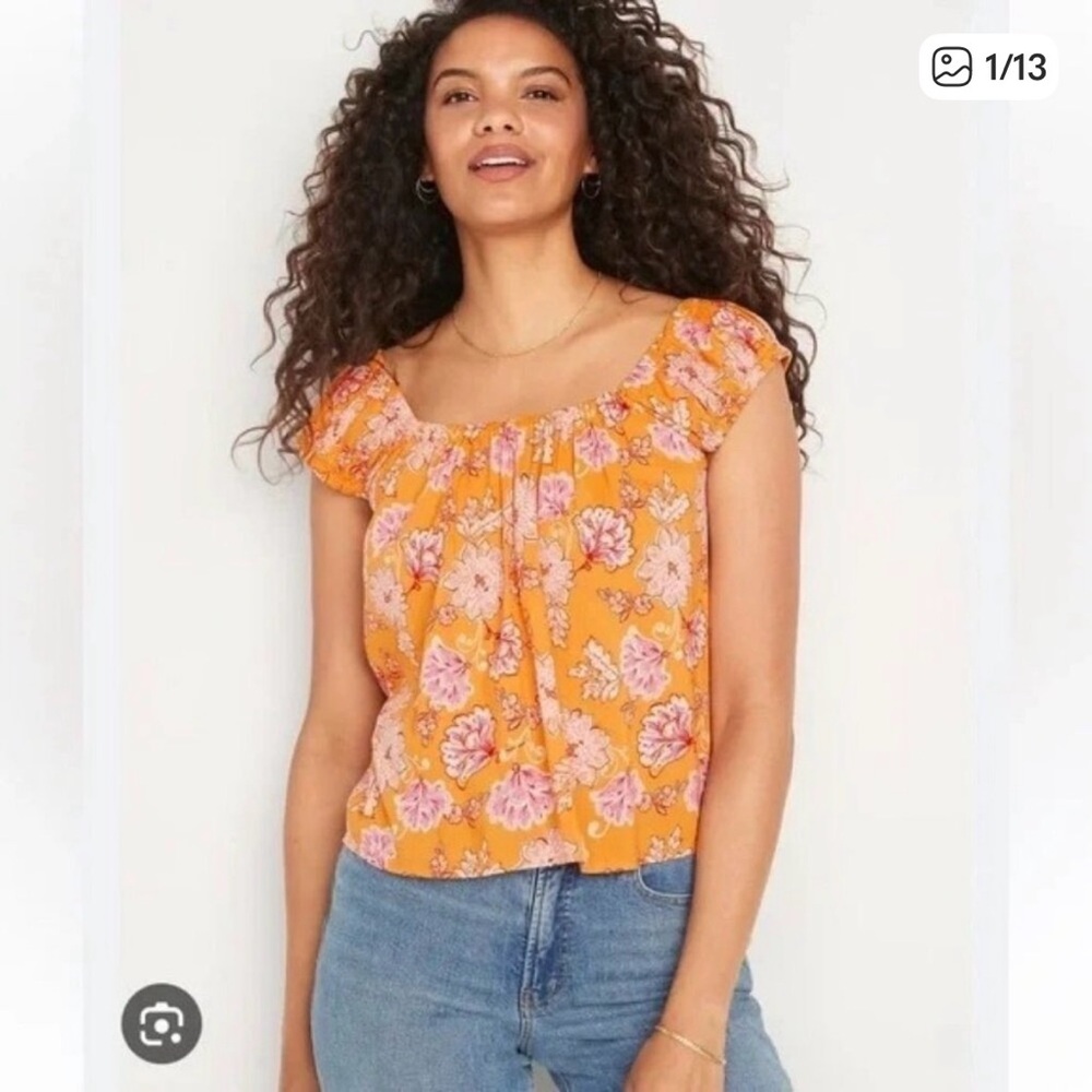 Old navy 3x Floral Square-Neck spring summer Top - Orange